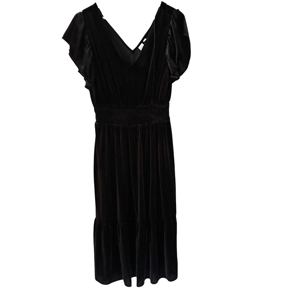 GAP Black Velvet‎ V-Neck Maxi Dress with Puff Sleeves and Open Back Size L NWT